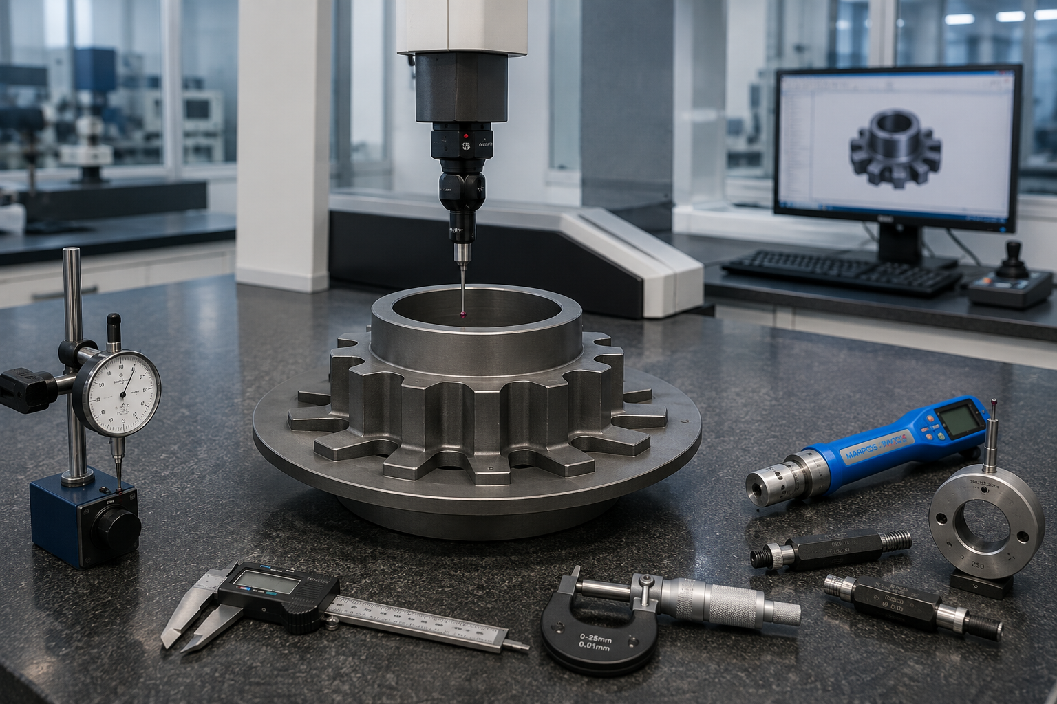 Inspection room with CMM and hand measuring equipment